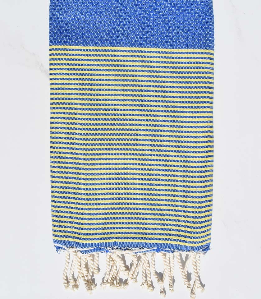 Fouta nid d'abeille bleu moyen avec rayures Fouta Tunisia - 1