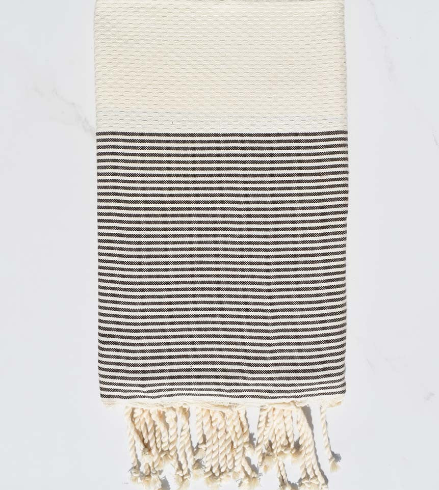 FOUTA NID D'ABEILLE beige clair rayée marron Fouta Tunisia - 1
