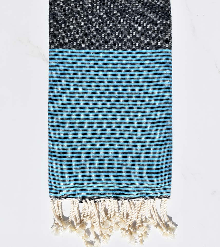 Fouta nid d'abeille bleu rayée bleu turquoise Fouta Tunisia - 1