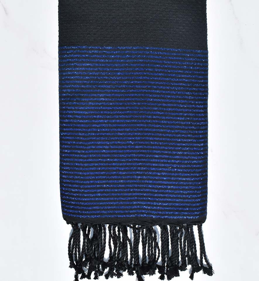 Fouta nid d'abeille noir au fil lurex bleu Fouta Tunisia - 1