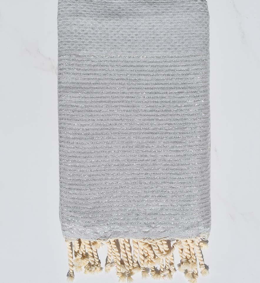 fouta lurex nid d'abeille gris souris  avec fil lurex argenté  - 1