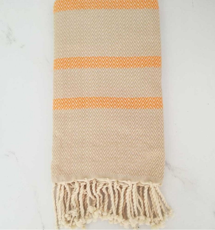 Chevron beige et orange clair Fouta Tunisia - 1