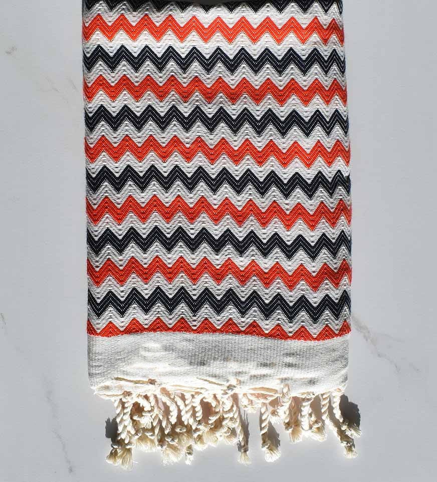 Fouta zigzag Blanc, rouge vif et noir Fouta Tunisia - 3