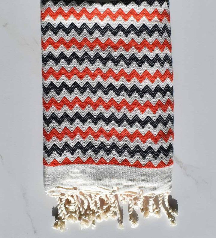 Fouta zigzag Blanc, rouge vif et noir Fouta Tunisia - 3