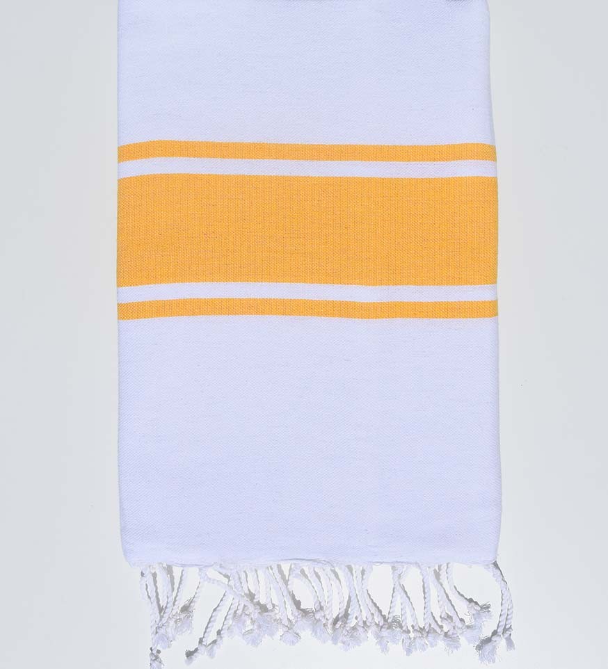 Fouta Plate Blanche Bandes jaune Fouta Tunisia - 3