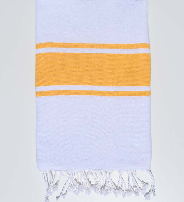 Fouta Plate Blanche Bandes jaune Fouta Tunisia - 3