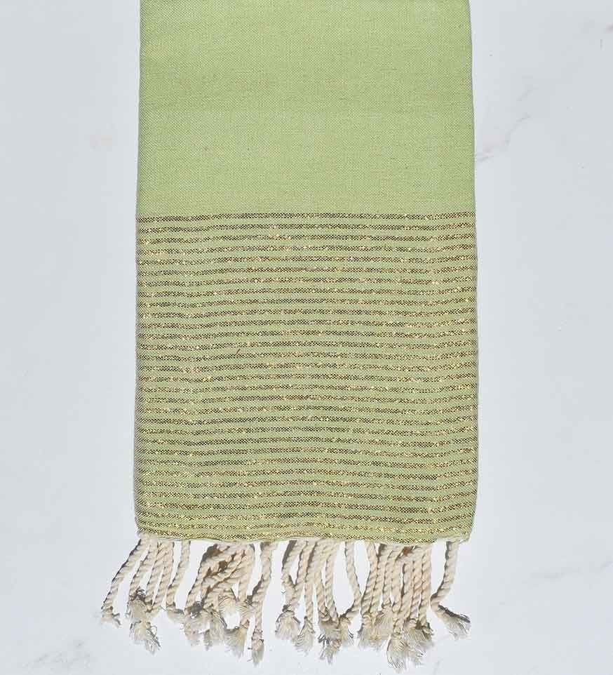 Fouta plate vert clair avec lurex doré Fouta Tunisia - 1