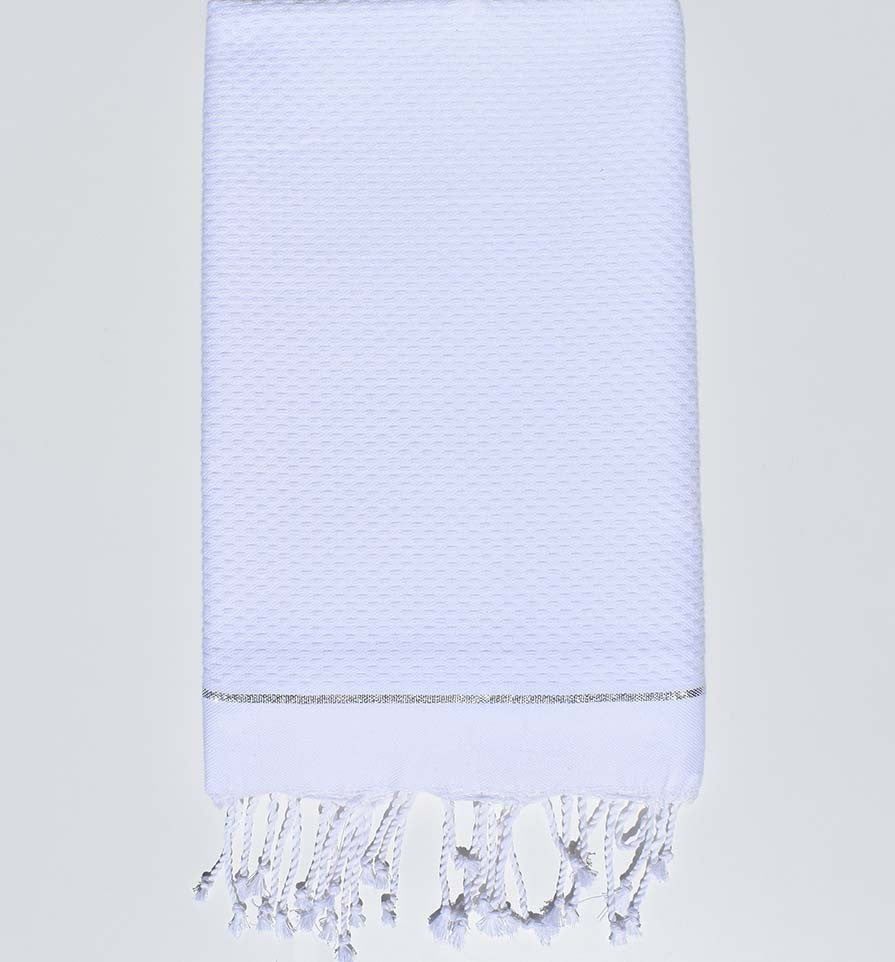 Fouta unie blanche avec une bande lurex argent aux extrémités Fouta Tunisia - 1