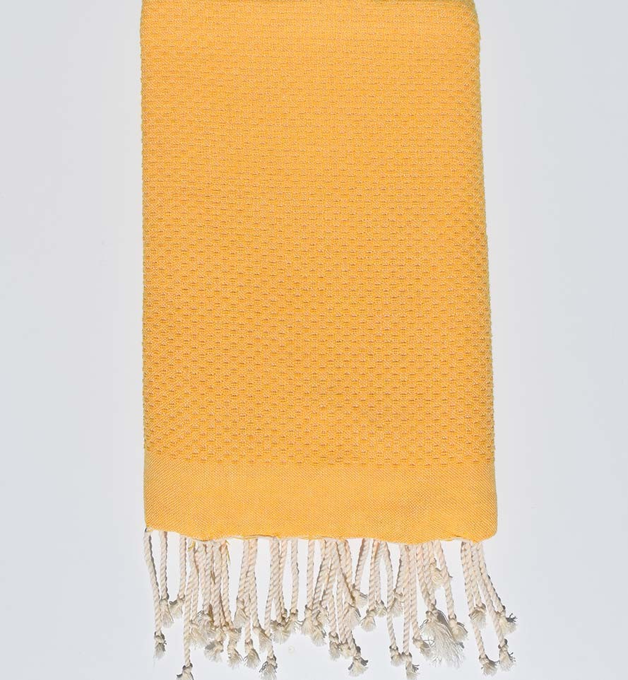 Fouta nid d'abeille unie jaune foncé  - 1