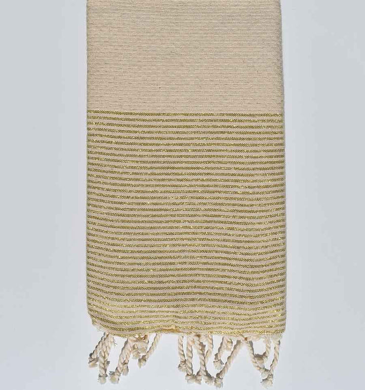 Fouta nid d'abeille écru avec lurex doré  - 1