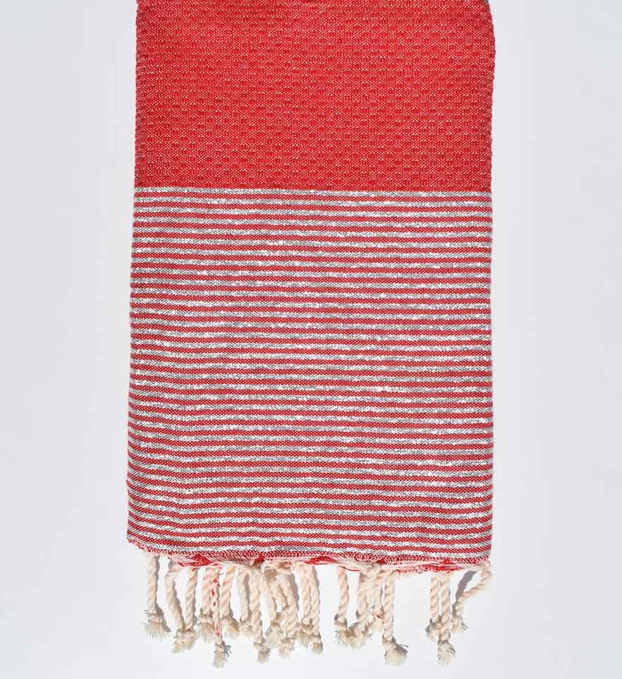 Fouta nid d'abeille rouge avec lurex argent Fouta Tunisia - 1