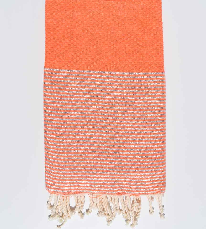 Fouta nid d'abeille orange corail avec lurex Fouta Tunisia - 1