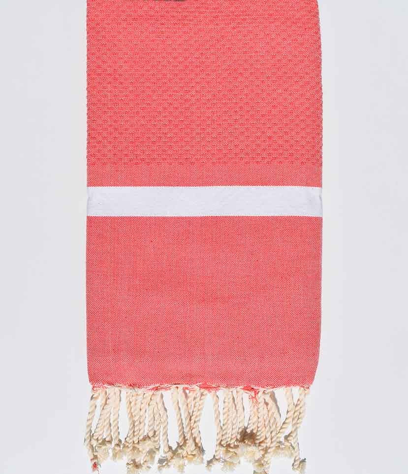 Fouta nid d'abeille rose Incarnadin avec bandes blanche Fouta Tunisia - 1