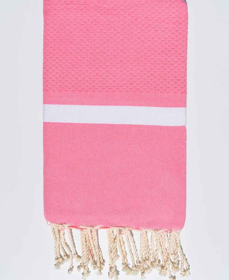 Fouta nid d'abeille rose avec bandes blanche Fouta Tunisia - 1