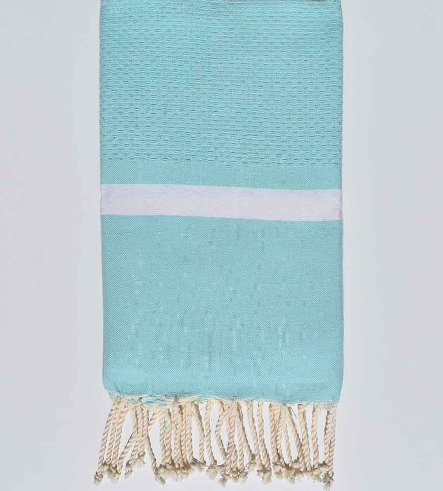 Fouta nid d'abeille vert d'eau bandes blanche Fouta Tunisia - 1