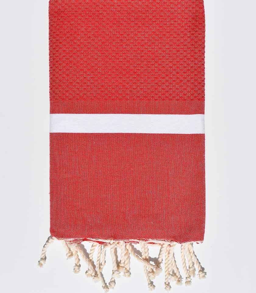 Fouta nid d'abeille rouge avec bandes blanche Fouta Tunisia - 1