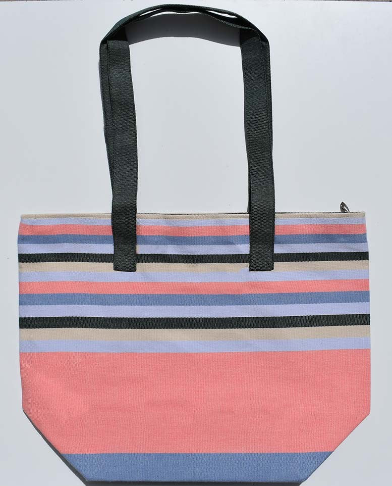 Sac de plage rose incarnadin, pervenche, vert foncé, bleu guède et écru Fouta Tunisia - 1