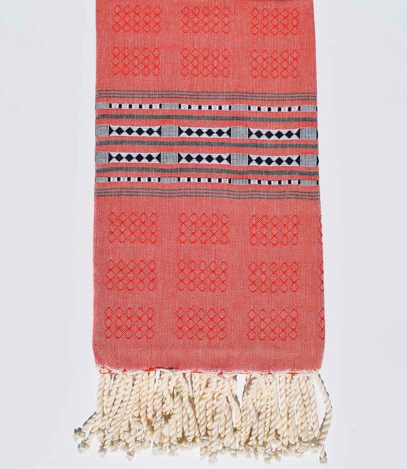 Fouta thalasso rouge tomette avec motifs Fouta Tunisia - 1