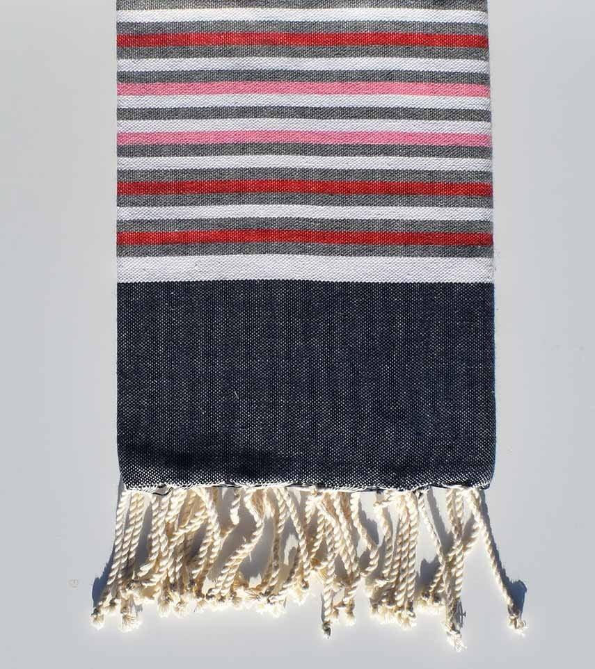 Fouta enfant bleu nuit, blanc, rouge, gris et rose clair Fouta Tunisia - 1
