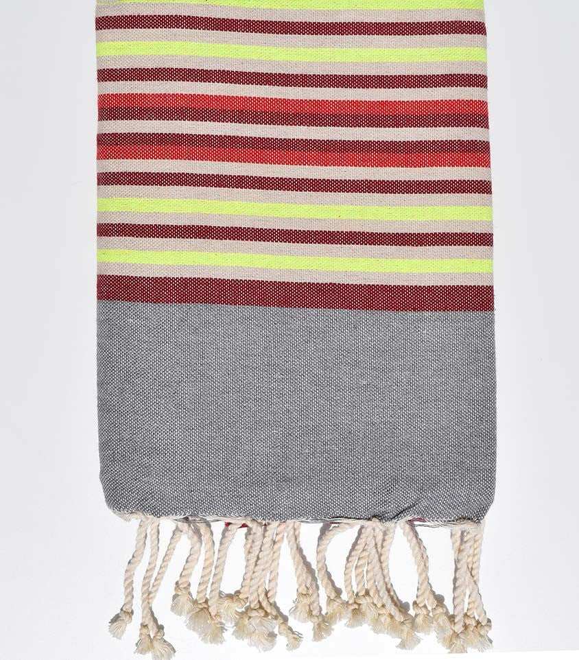 Fouta enfant gris, bordeaux, beige, jaune fluo et rouge  - 1