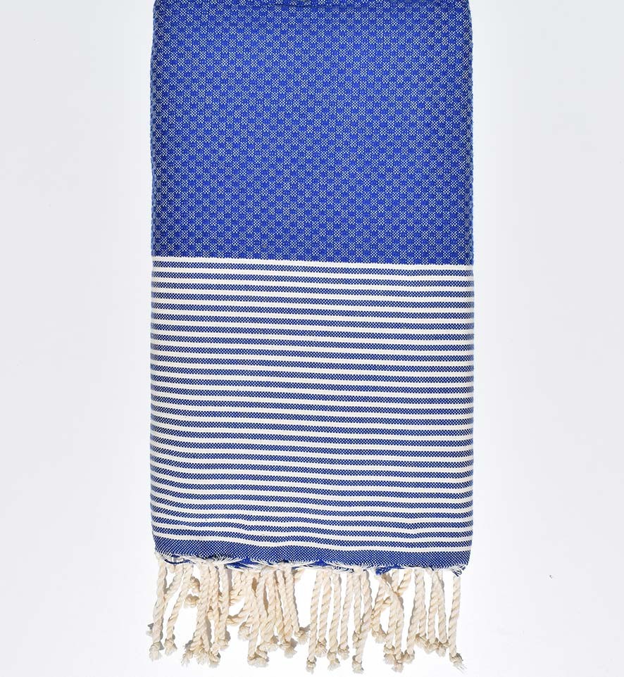 Fouta nid d'abeille bleu klein avec rayures  - 1