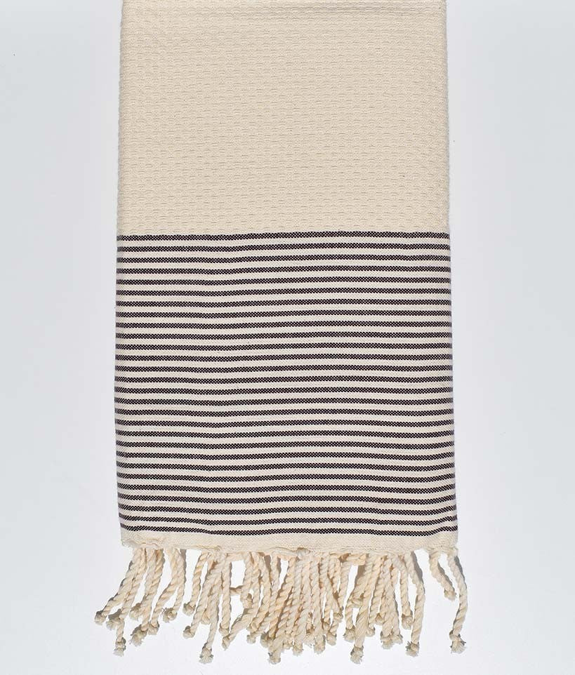 Fouta en nid d'abeille écru rayée violet d'évêque Fouta Tunisia - 1