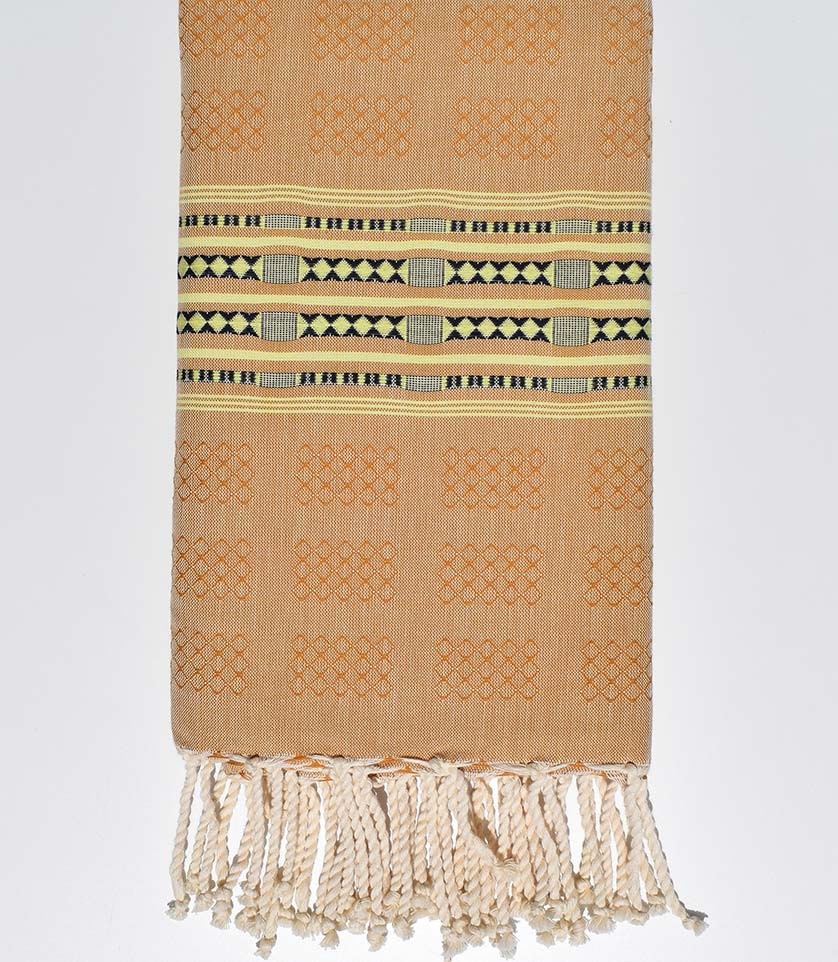 Fouta thalasso couleur ocre avec motifs Fouta Tunisia - 1