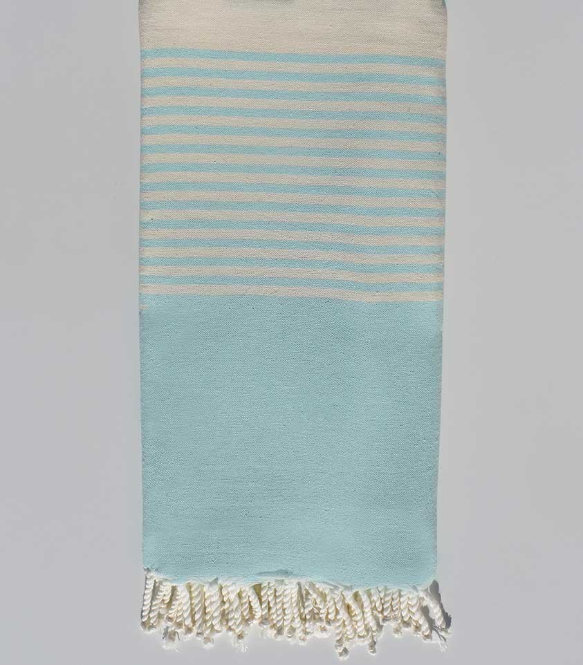 Jeté bleu azurin rayée blanc Fouta Tunisia - 1