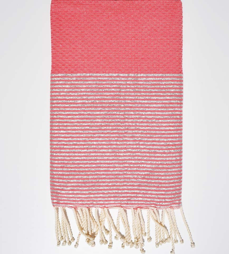 Fouta nid d'abeille rose incarnadin avec lurex Fouta Tunisia - 1
