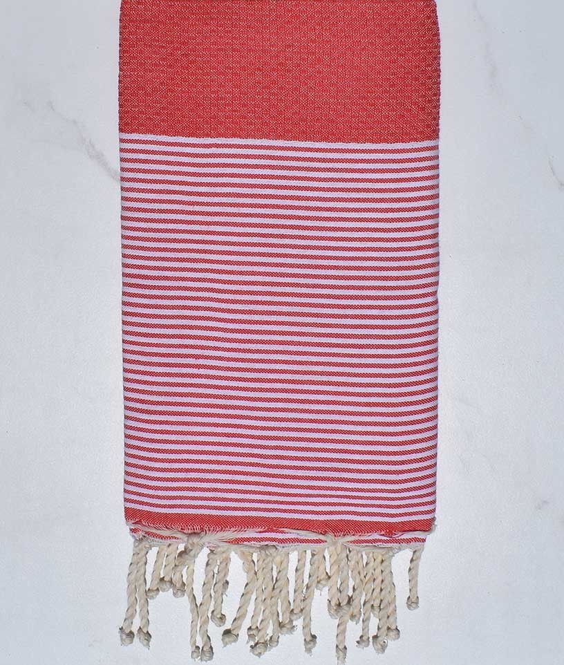 FOUTA NID D'ABEILLE rose incarnat rayée blanc Fouta Tunisia - 1