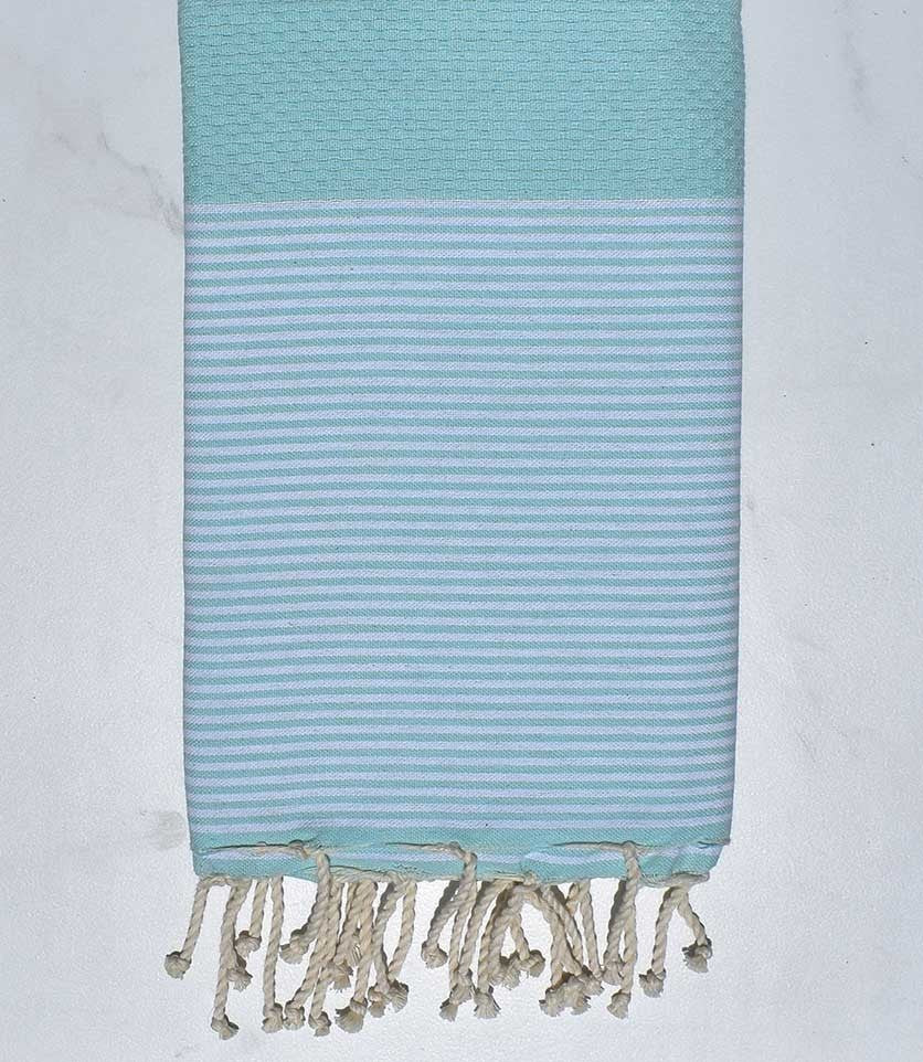 Fouta nid d'abeille turquoise avec rayures Fouta Tunisia - 1