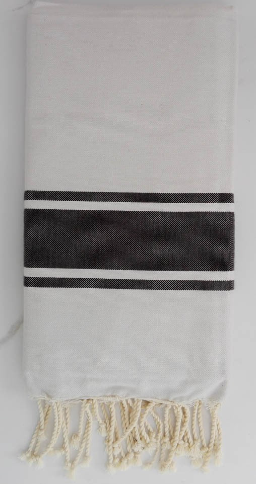 Fouta Plate blanche rayée noir 