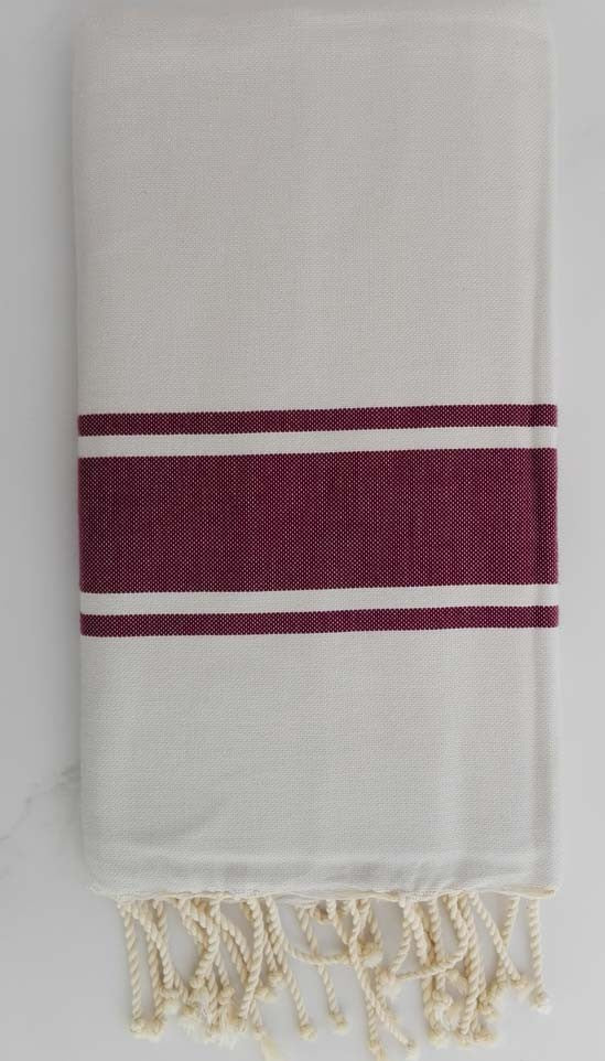 Fouta Plate blanche rayée aubergine 