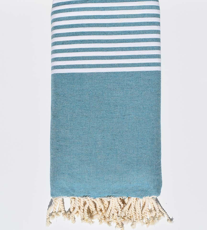 Jeté rayée bleu canard et écru  - 1