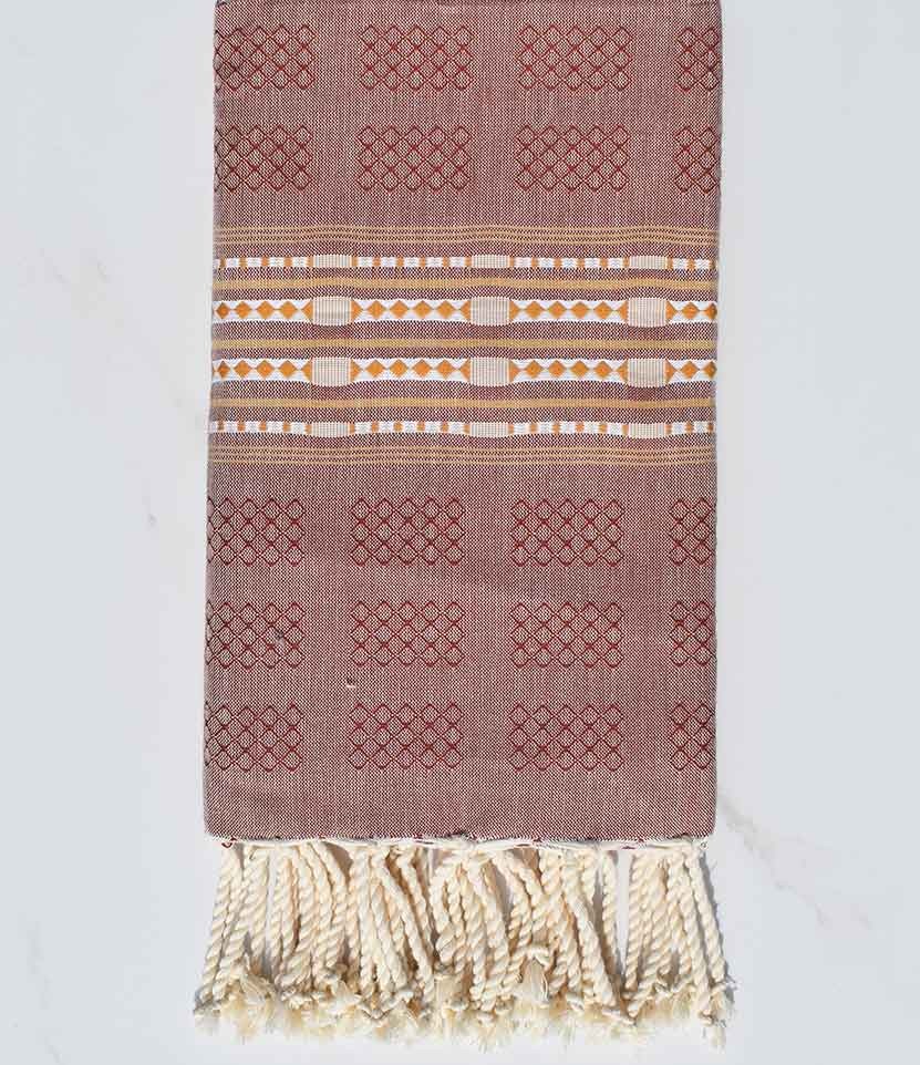 Fouta thalasso rouge amarante avec motifs Fouta Tunisia - 1