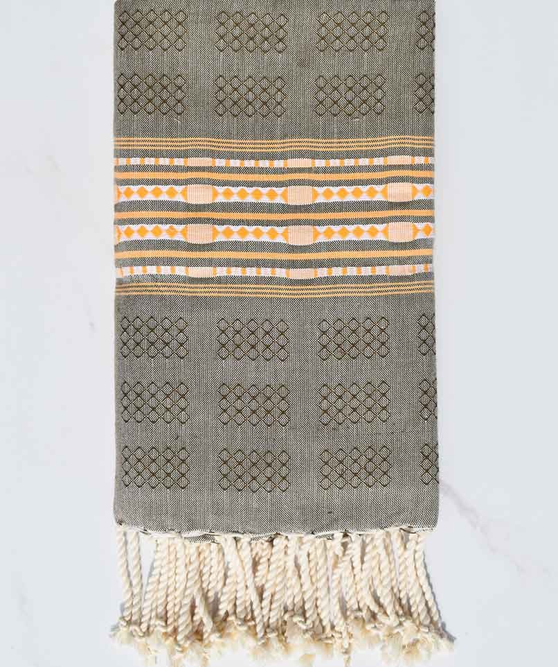 Fouta thalasso kaki foncé avec motifs Fouta Tunisia - 1