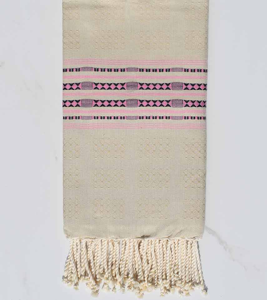 Fouta thalasso beige et rose clair Fouta Tunisia - 1