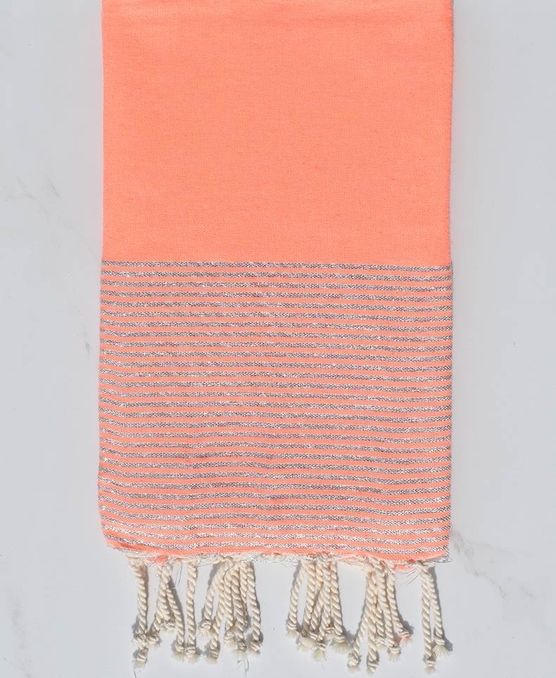 Fouta plate corail fluo avec lurex Fouta Tunisia - 1