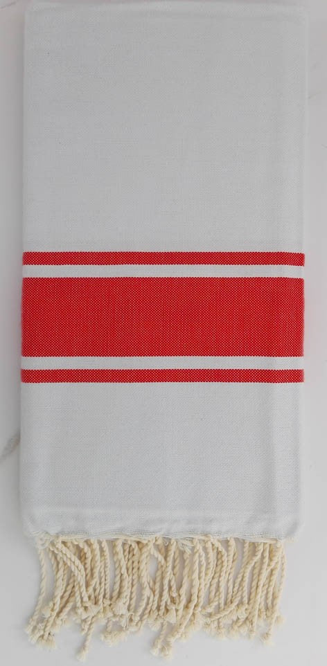 Fouta Plate gris clair rayée rouge 