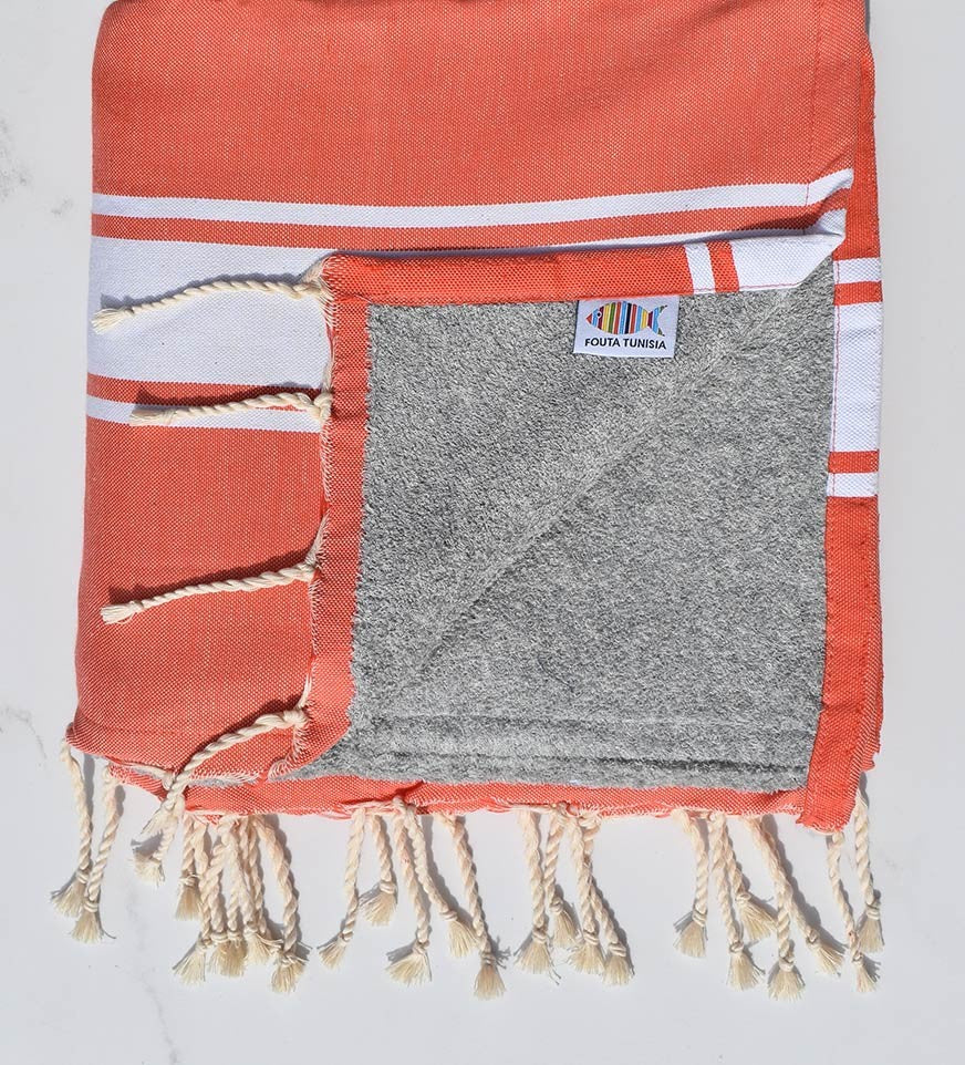 Fouta plate corail doublée éponge couleur gris Fouta Tunisia - 1
