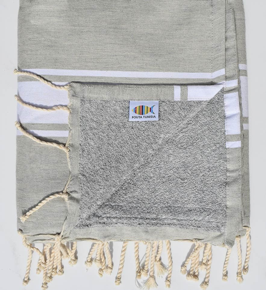 Fouta plate gris mélangé doublée éponge Fouta Tunisia - 1