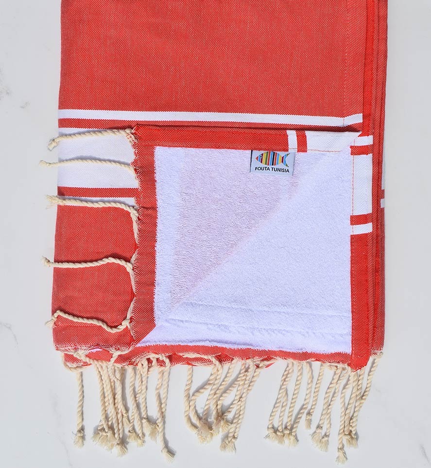 fouta doublée éponge rouge et blanc Fouta Tunisia - 1