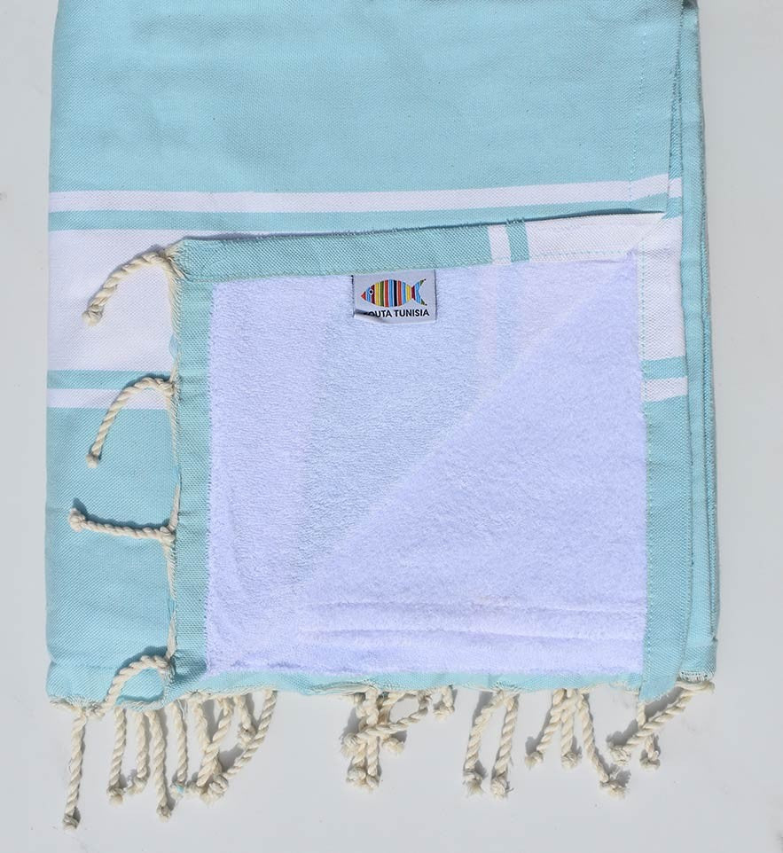 Fouta bleu azurin doublée éponge Fouta Tunisia - 1