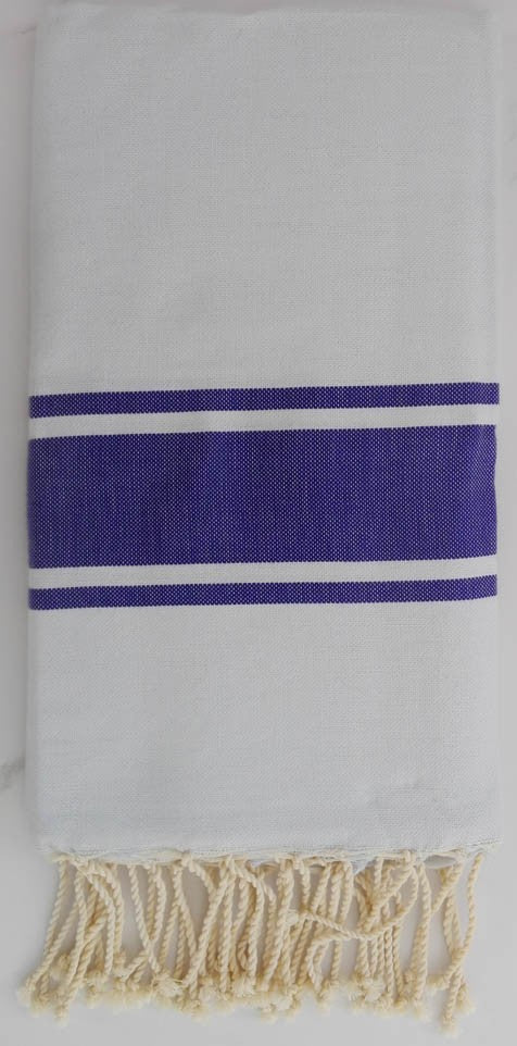 Fouta Plate gris clair rayée bleu persan 