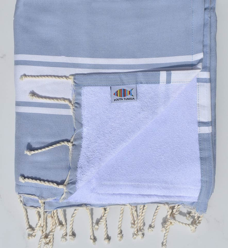 Fouta plate bleu charrette doublée éponge  - 1