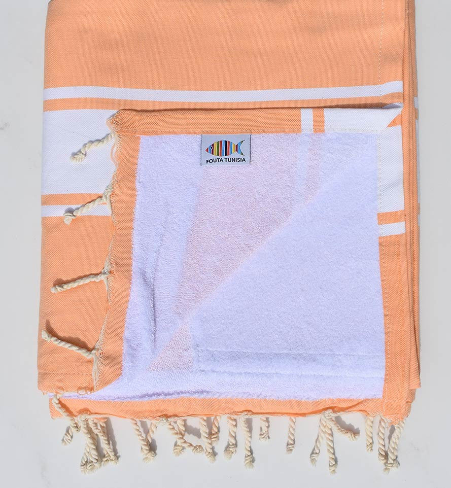 fouta doublée éponge saumon et blanc Fouta Tunisia - 1