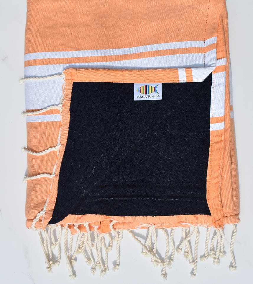 Fouta plate orange saumon doublée éponge Fouta Tunisia - 1