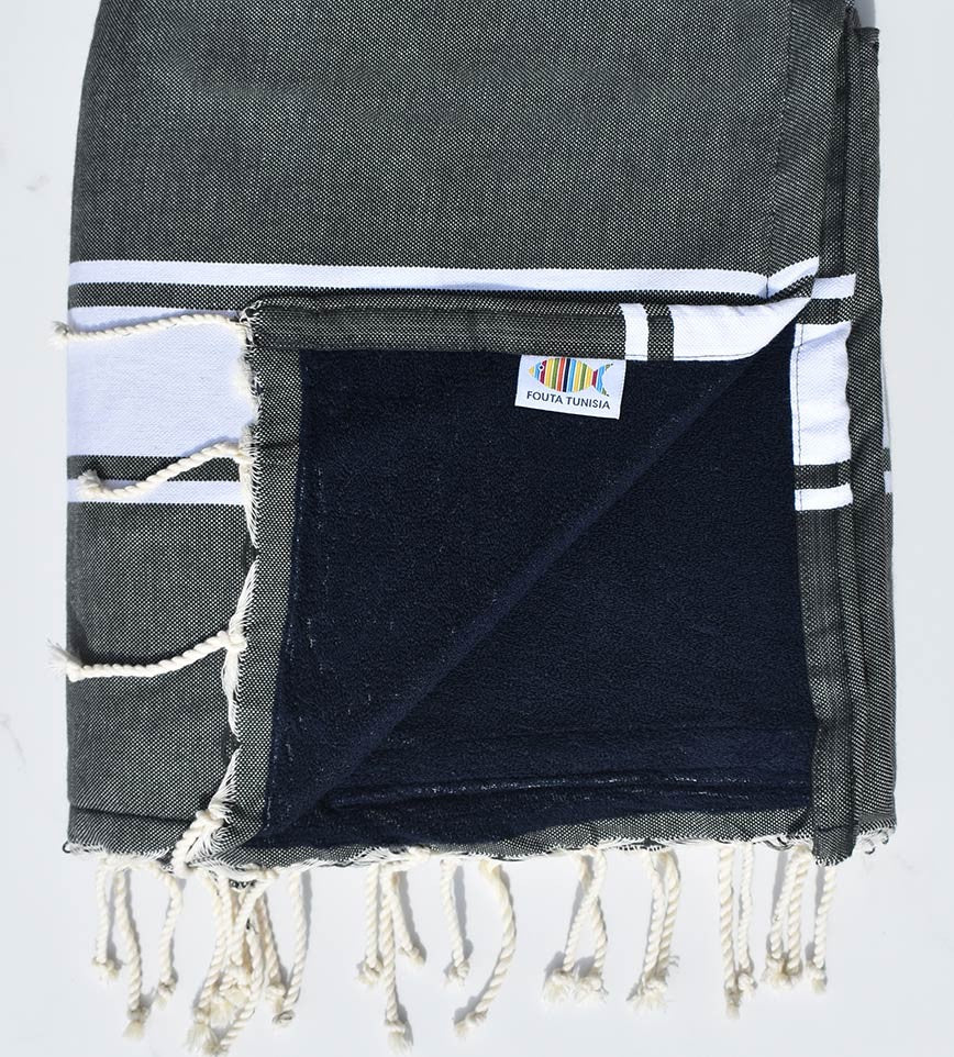 Fouta plate ardoise doublée éponge  - 1