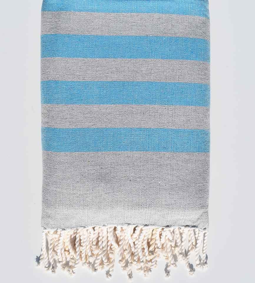 Fouta bleu céruléen et gris doublée éponge Fouta Tunisia - 1