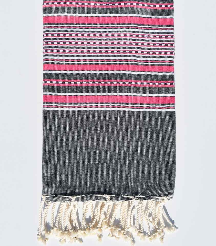 Fouta arabesque gris avec rayures rose Fouta Tunisia - 1
